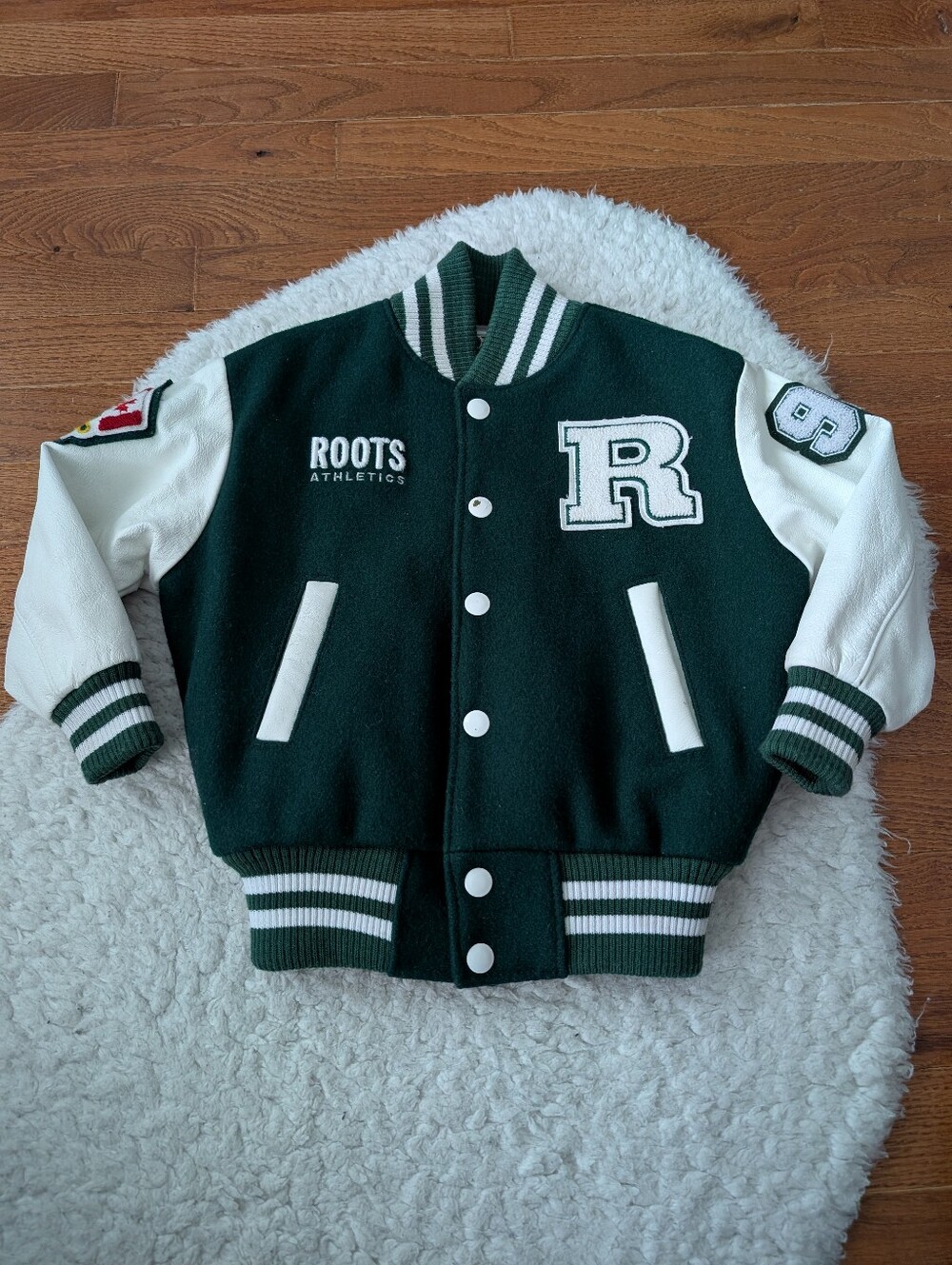 Roots Vintage 90s Kids Varsity Awards Jacket 4 Green
